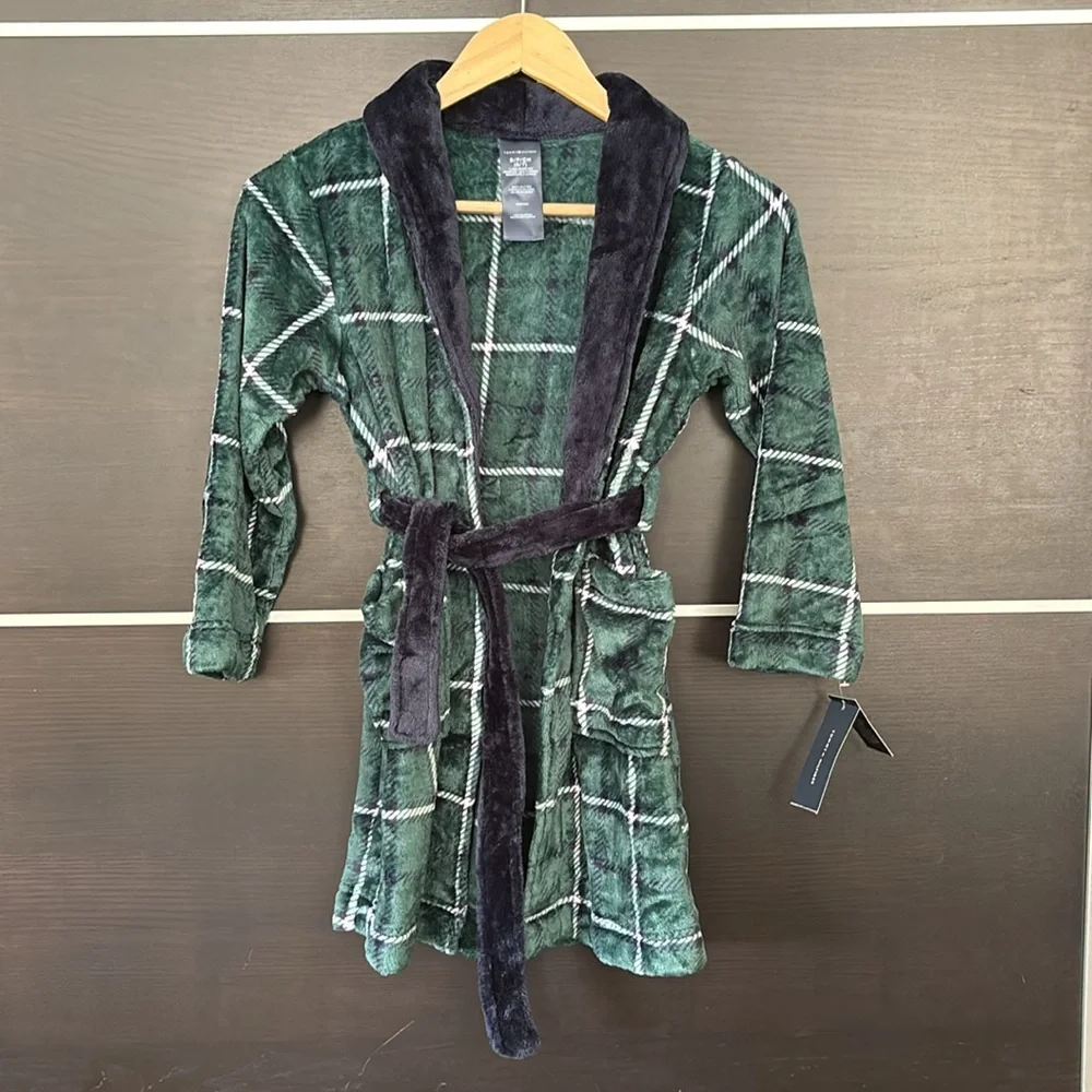 Tommy Hilfiger Boys Green and Navy Plaid Robe